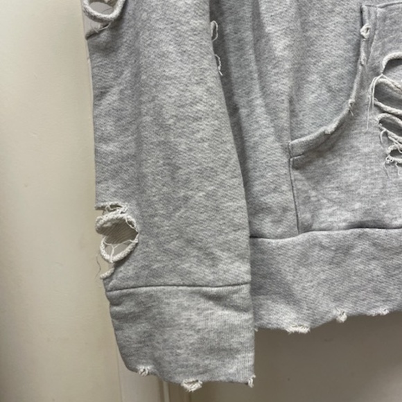 Alo Gray Distressed Hooded Sweatshirt Pullover Top - Picture 6 of 9